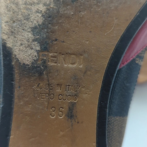 Fendi Ballet bow logo Canvas Leather cherry Red flats Size 6 - Picture 4 of 9